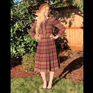 1970s ADELE SIMPSON Pleated Dress,Striped Silk